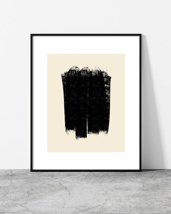 Stylish abstract print with an expressive black silhouette contrasting a warm beige backdrop.